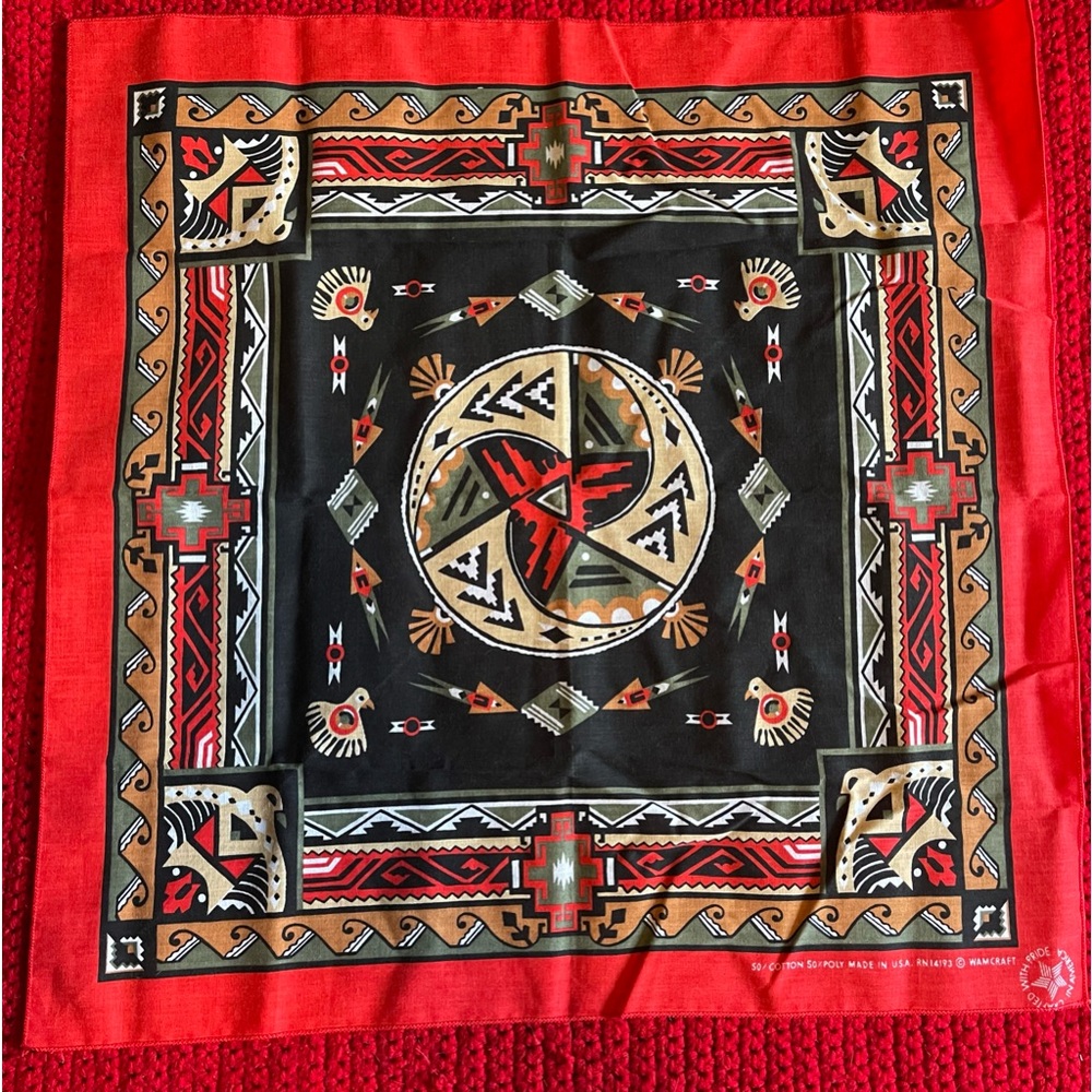 Vintage Wamcraft Made In America Southwest Native Bandana Scarf NOS